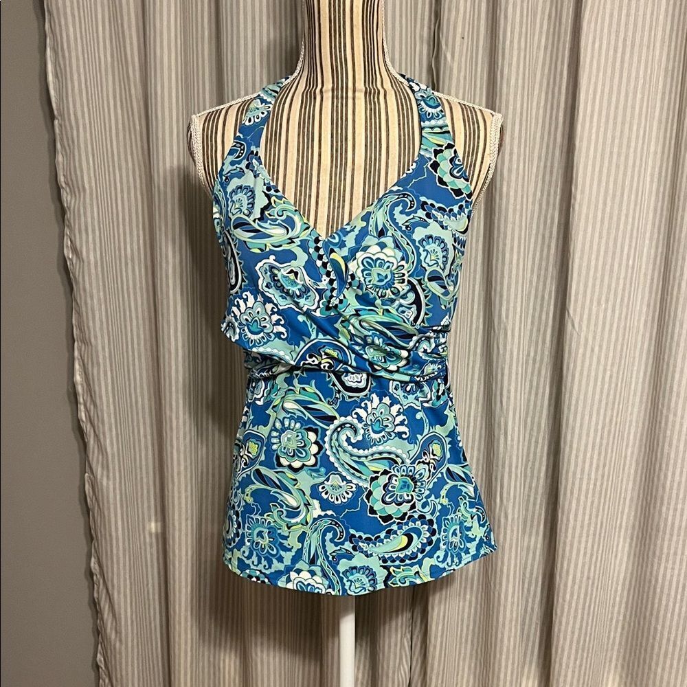 Blue Paisley Halter Top Bathing Suit Tankini Top
